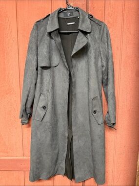 Tahari Charcoal Suede Trench Coat